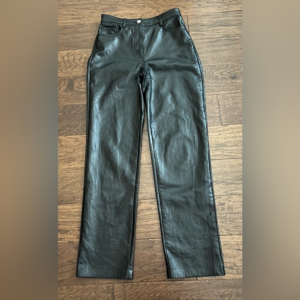 Wilfred Black Faux Vegan Leather Straight Leg Pants Size 4 | 5 Pocket Design